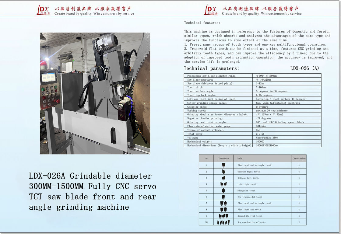 Chiều kính có thể nghiền 200MM-1200MM Máy nghiền lưỡi cưa TCT hoàn toàn CNC Servo LDX-026A